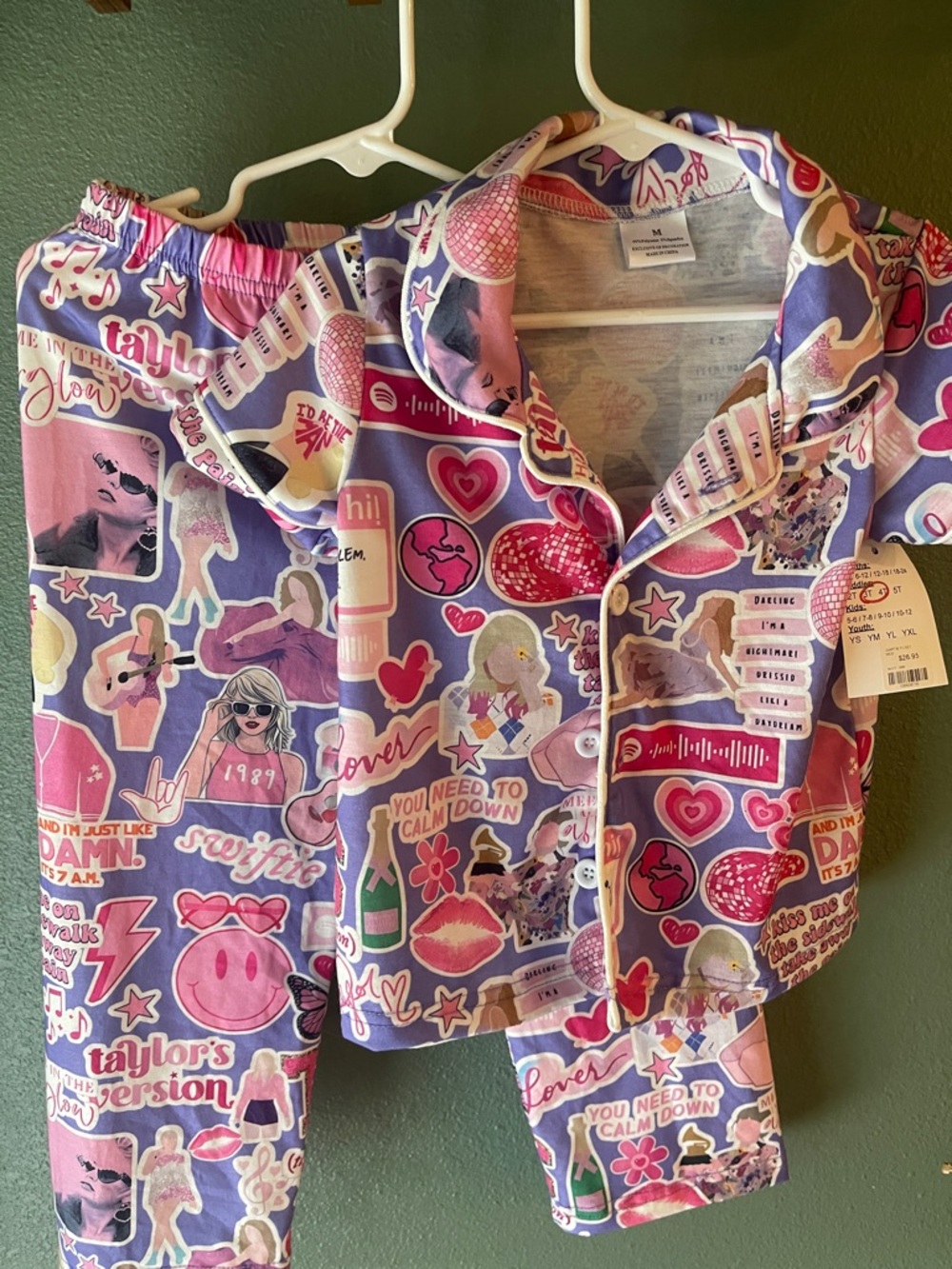 Kids Pink & Purple Graphic Taylor Swift Pajama Set